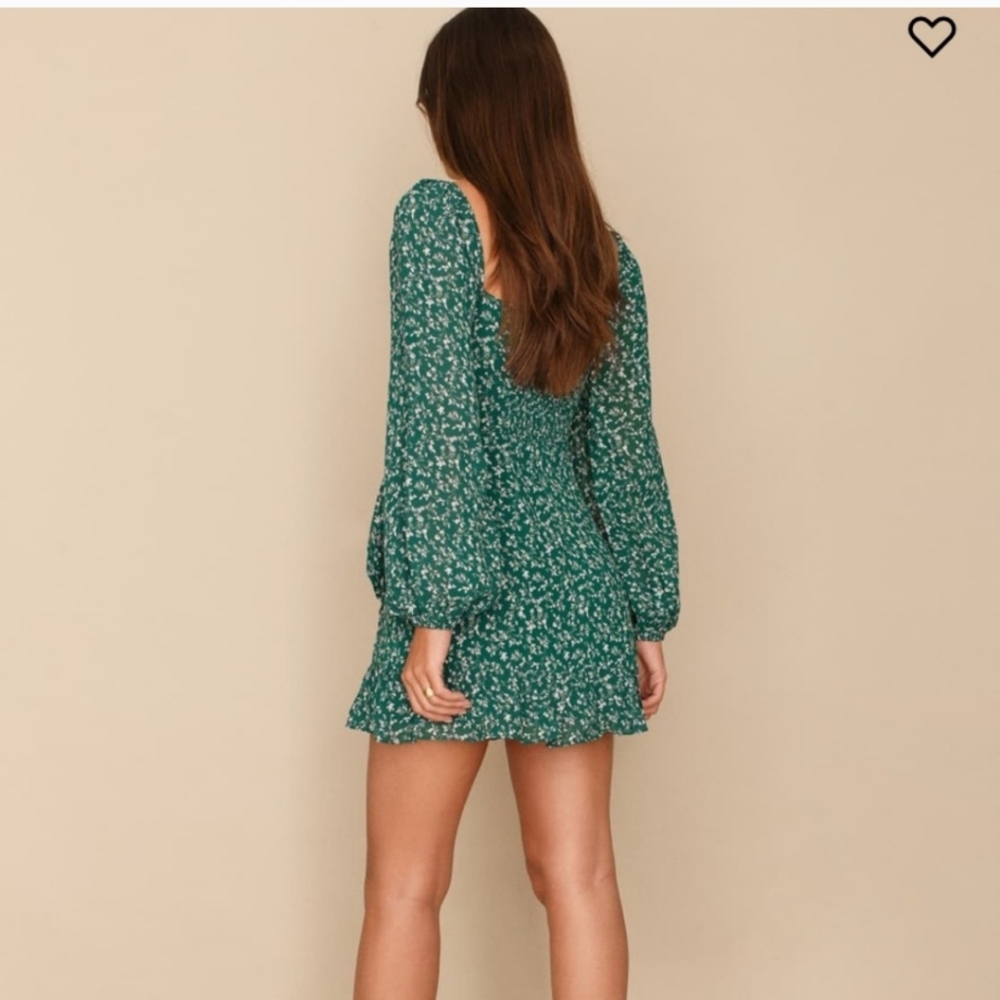 Reformation Cammi Forest Green Plus Size Dress. Dainty Floral Pattern. Size 22 - Picture 2 of 12